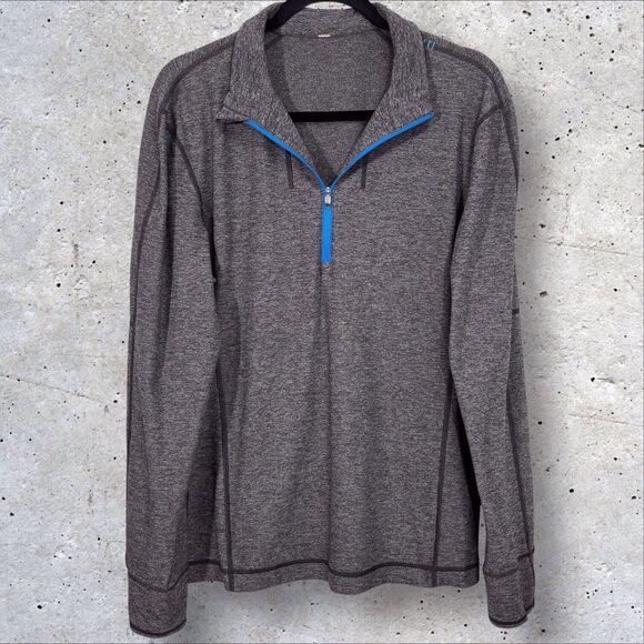 Lululemon Men's Sweat Session 1/2 Zip Large Pullover Sweater Heathered Black - Picture 1 of 9
